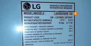 Refrigerator model number
